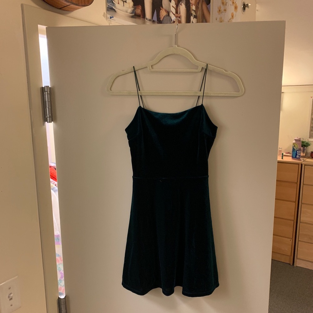 Urban Outfitters green velvet mini dress